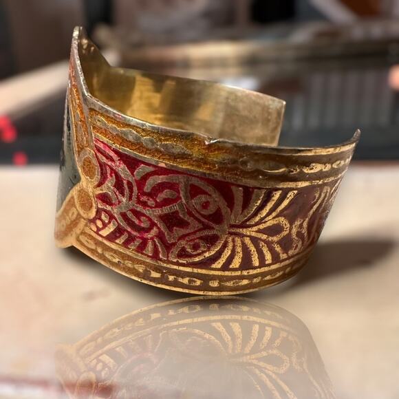 Vintage Brass Hand Painted PISCES Zodiac Cuff Astrology Bracelet - Picture 3 of 9